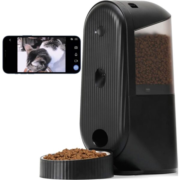 FUKUMARU Automatic Cat Feeder, 2 in 1 Automatic Pet Feeders with Camera and Audio, Support DIY Meals and Timed Control WiFi Cat Food Dispenser, Suit for Cat and Dog