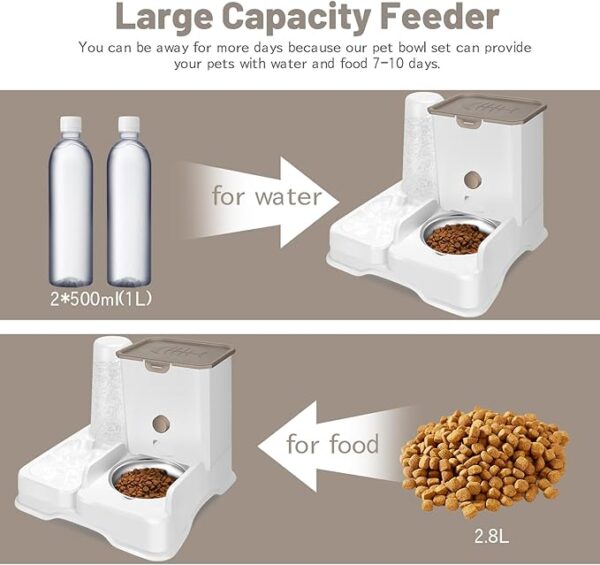 Yummy Sam Extra Large Cat Automatic Feeder Water Bottle Dispenser, Integrated Large Capacity Dog 1L Water Bowl 2.8L Food Bowl Set Feeding Station Feeder Dish for Puppy Cats Rabbit Ferret (White) - Image 3