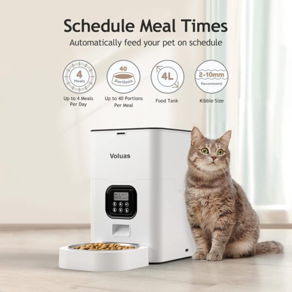 \VOLUAS Automatic Cat Feeders - Timed Pet Feeder for Cats and Dogs with Dry Food Dispenser, Desiccant Bag, Programmable Portion Control, 4 Daily Meals, 10s Voice Recorder - Image 3