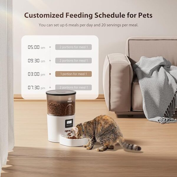 Automatic Cat Feeders, 3L Timed Cat Dry Food Dispenser, Dual Power Supply, Programmable Portion Size, 1-6 Meals Per Day, Auto Pet Feeder for Cats and Small Dogs - Image 2