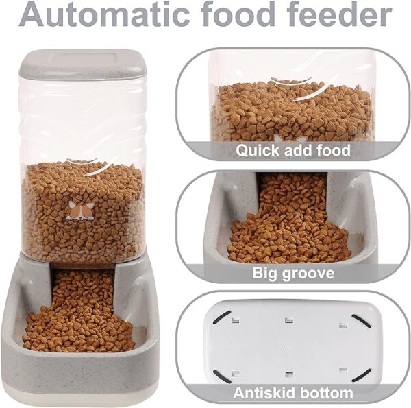 ELEVON Automatic Dog Cat Gravity Food and Water Dispenser Set with Pet Food Bowl for Small Large Pets Puppy Kitten Rabbit Large Capacity(White & Gray, 3.8L) - Image 2