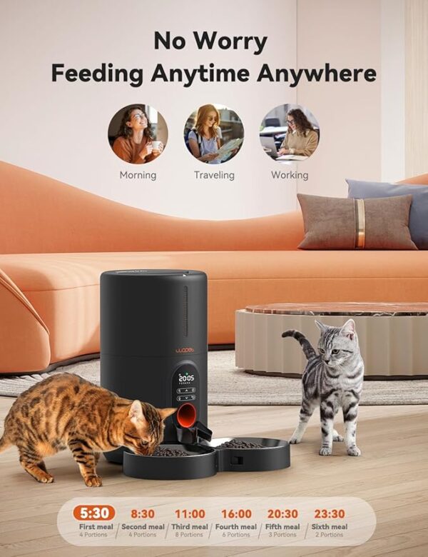 WOPET Automatic Cat Feeders 2 Cats-( ) Timed Cat Feeder with Stainless Steel Bowl, Programmable 1-6 Meals Control, Dual Power Supply Auto Pet Feeder for Cats and Dogs - Image 2