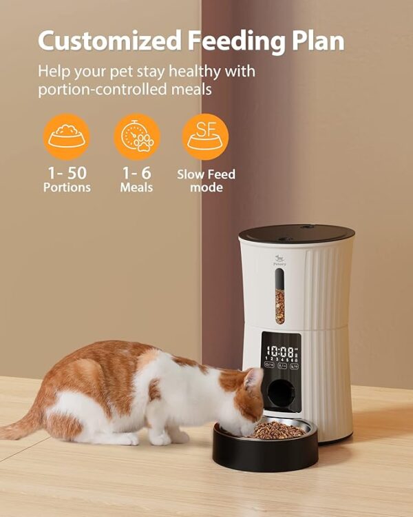 Petory Timed Automatic Cat Feeders - 4L Programable Dry Food Dispenser for Cats and Small Medium Dogs 6 Meals with Desiccant Bag Dual Power Supply 10S Voice Recorder - Image 2