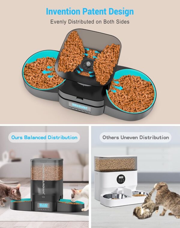 HoneyGuaridan 3.5L Automatic Cat Feeder for Two Cats, Cat Food Dispenser with Stainless Steel Bowl,Timed Cat Feeder Programmable 1-6 Meals Control, Dual Power Supply,10s Meal Call Black - Image 2