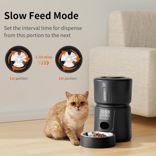 Petory Automatic Cat Feeder - 6 Meals Automatic Cat Food Dispenser with Slow Feeding for Cats and Small Dogs, Dual Power Supply Including Desiccant Bag - Image 3