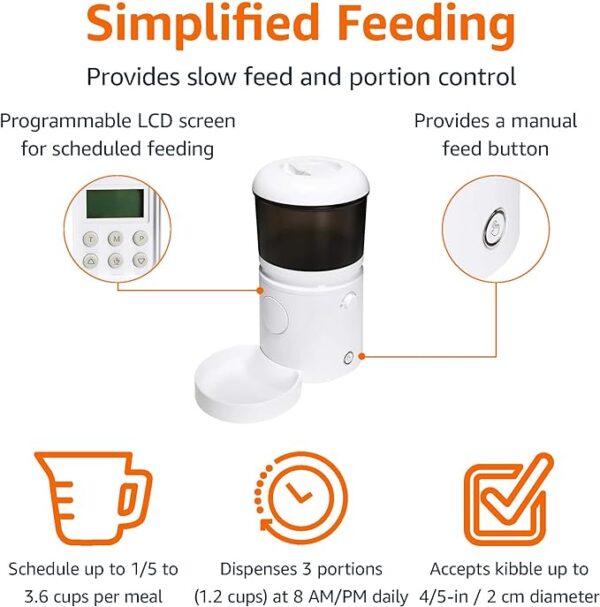 Automatic Feeder for Cats and Dogs with Speed & Portion Control, 4L Capacity, White - Image 3