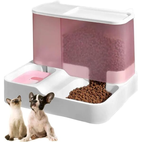 kathson All-in-One Automatic Cat Feeder and Water Dispenser Set Gravity Cat Food and Water Bowl Set Automatic Pet Feeder and Water Dispenser for Small Dogs Puppy Cats Pets(Pink)