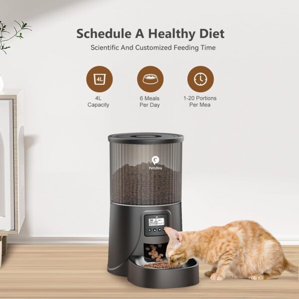 Automatic Cat Feeder: 4L Timed Auto Cat Feeder- Dry Cat Food Dispenser Programmable Control 1-6 Meals for Cats and Small Medium Dogs| Dual Power Supply with Desiccant Bag| Detachable Washable - Image 6