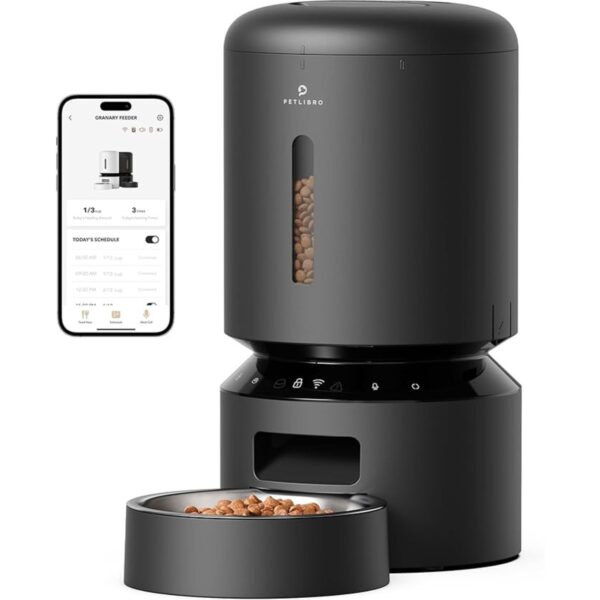 PETLIBRO Automatic Cat Feeder, 5G WiFi Automatic Dog Feeder with Freshness Preservation, 5L Timed Cat Feeder with Low Food Sensor, Up to 10 Meals Per Day, Granary Pet Feeder for Cats, Black