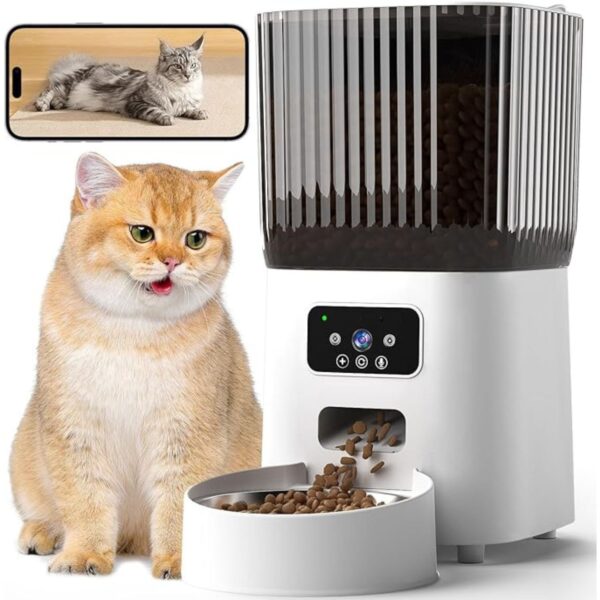 Automatic Cat Feeder with Camera, 1080P Live Video with Night Vision, 6L/25 Cups Timed Cat Food Dispenser for Remote Feeding, 2-Way Audio, Pet Feeder for Cats and Dogs with App Control