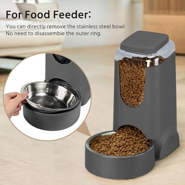 2 Pack Automatic Cat Feeder and Stainless Steel Water Dispenser, Gravity Dog Waterer Set Food Feeder and Waterer Set for Small Medium Kitten Puppy Pets(1 Gallon x 2, Charcoal Gray) - Image 3