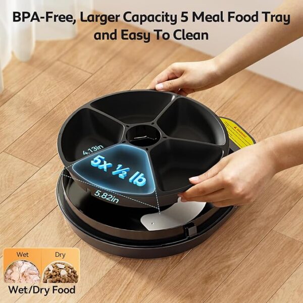 UBPET F10 Automatic Cat Feeder Wet Food, 5 Meal Pet Digital Dispenser with Long-Lasting Cooling, 3 Cooling Modes Setting, for Cat and Dog - Image 6