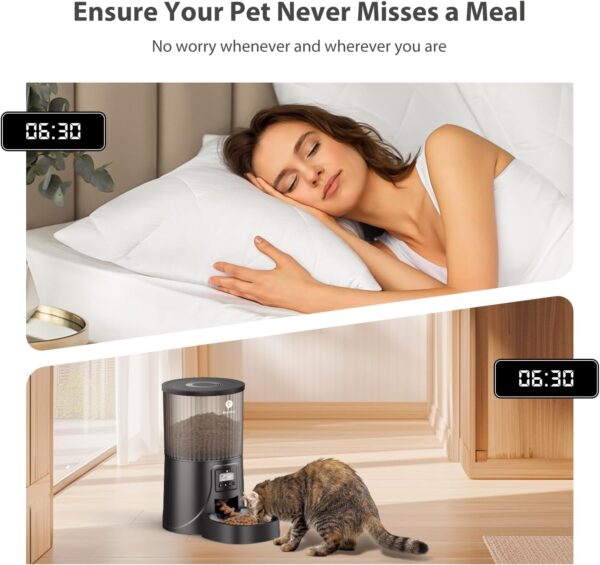 Automatic Cat Feeder: 4L Timed Auto Cat Feeder- Dry Cat Food Dispenser Programmable Control 1-6 Meals for Cats and Small Medium Dogs| Dual Power Supply with Desiccant Bag| Detachable Washable - Image 7