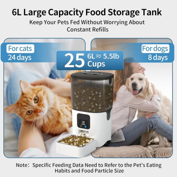 5G WiFi Automatic Cat Feeders: Smart Automatic Cat Food Dispenser with Slow Feeding Mode, Detachable for Easy Cleaning, Pet Feeder with Alexa, 1-30 Meals Per Day for Multiple Pets (6L/25 Cup) - Image 6