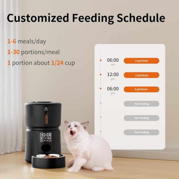 Petory Automatic Cat Feeder - 6 Meals Automatic Cat Food Dispenser with Slow Feeding for Cats and Small Dogs, Dual Power Supply Including Desiccant Bag - Image 4