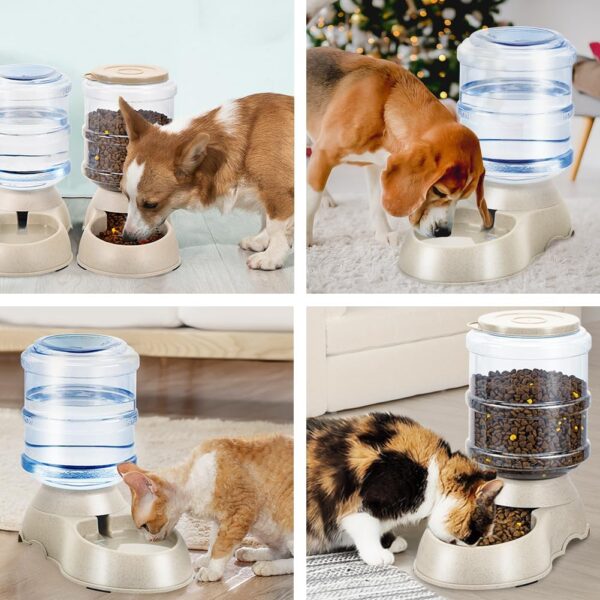 2 Pack Automatic Cat Feeder and Water Dispenser in Set Gravity Food Feeder and Waterer Pet Food Bowl for Small Medium Dog Pets Puppy Kitten Big Capacity 1 Gallon x 2 - Image 2