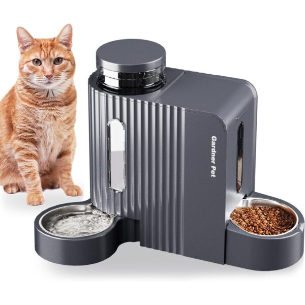 Gardner Pet Automatic Gravity Cat Food Feeder and Water Dispenser Stainless Steel Two-in-One Set Large Capacity Dispenser for Pets Dogs, Puppies, Kittens, Rabbits