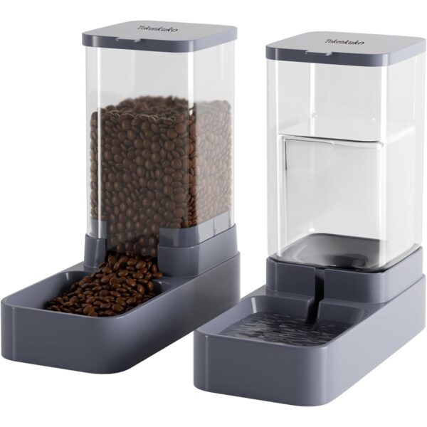 Automatic Cat Feeder and Water Dispenser with Pet Food Bowl,Gravity Food Feeder and Waterer Dispenser in Set for Small Medium Dog Puppy Kitten Rabbit Bunny Large Capacity(3.8L x 2)