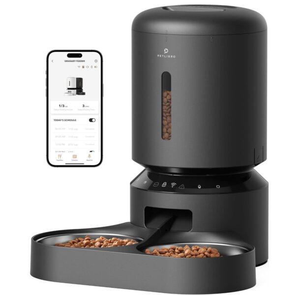 PETLIBRO Automatic Cat Feeder, WiFi Connected, Adjustable Meal Splitter, Fresh Food Storage, Multiple Pet Use, Stainless Steel