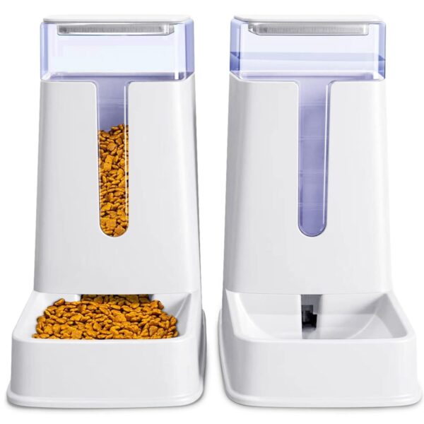 Automatic Cat Feeder and Cat Water Dispenser in Set 2 Packs Automatic Dog Feeder and Dog Water Dispenser 1 Gallon for Small Medium Big Dog Pets Puppy Kitten (white)