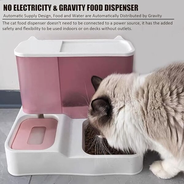 kathson All-in-One Automatic Cat Feeder and Water Dispenser Set Gravity Cat Food and Water Bowl Set Automatic Pet Feeder and Water Dispenser for Small Dogs Puppy Cats Pets(Pink) - Image 3