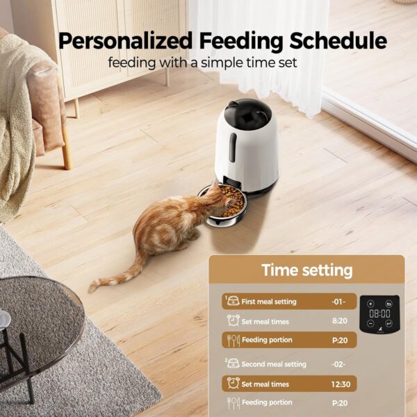 Automatic Cat Feeder, 3L Timed Cat Feeder for Dry Food Up to 6 portions, 6 Meals/Day, Dual Power Supply Cat Feeders - Image 2