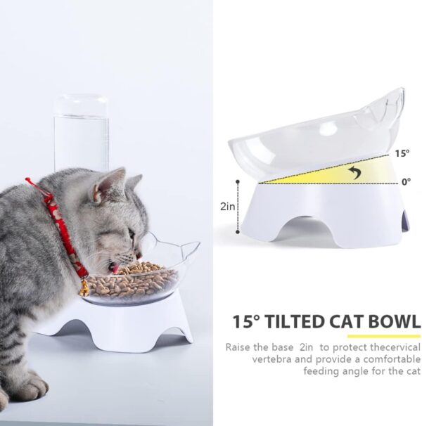 MILIFUN Double Dog Cat Bowls - Pets Water and Food Bowl Set, 15°Tilted Water and Food Bowl Set with Automatic Waterer Bottle for Small or Medium Size Dogs Cats - Image 4