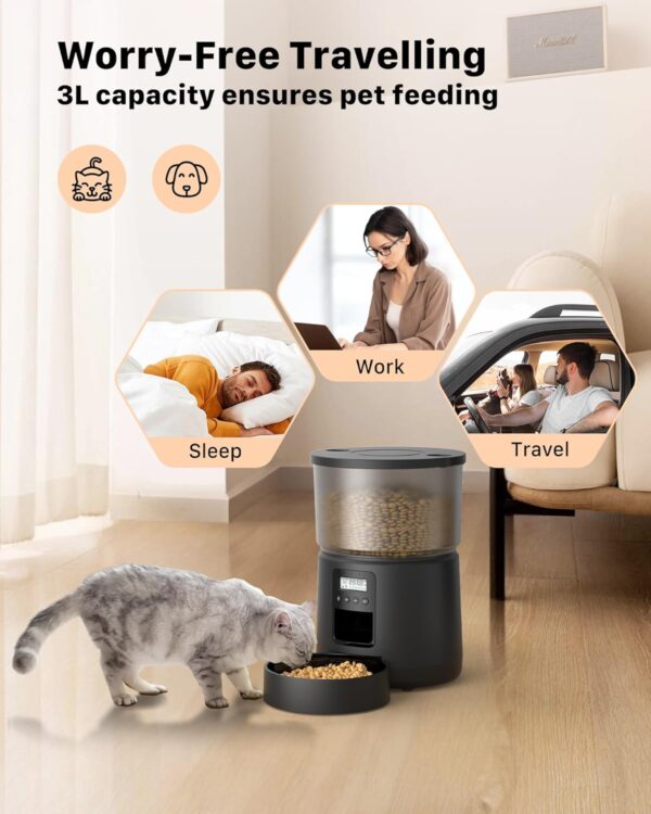 Automatic Cat Feeder: Cat Food Dispenser - Cat Feeder with 1-6 Meals - Cat Feeder Automatic - Customized Feeding Schedule for Cats & Dogs - 3L Cat Automatic Feeders Including Desiccant Bag - BEMOONY - Image 8