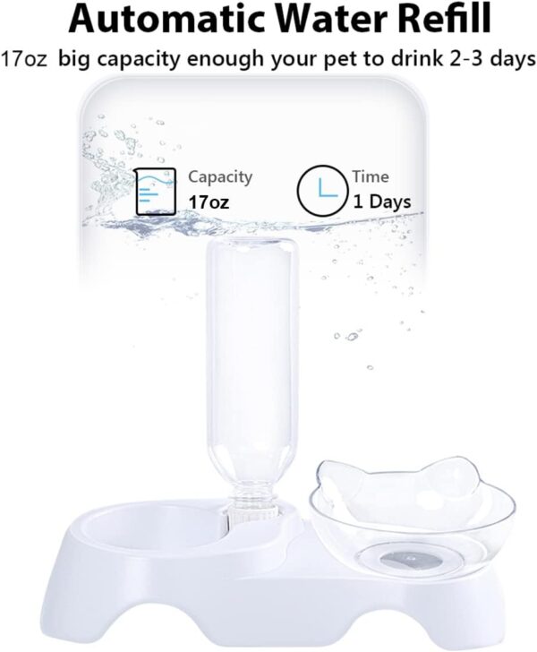 MILIFUN Double Dog Cat Bowls - Pets Water and Food Bowl Set, 15°Tilted Water and Food Bowl Set with Automatic Waterer Bottle for Small or Medium Size Dogs Cats - Image 5