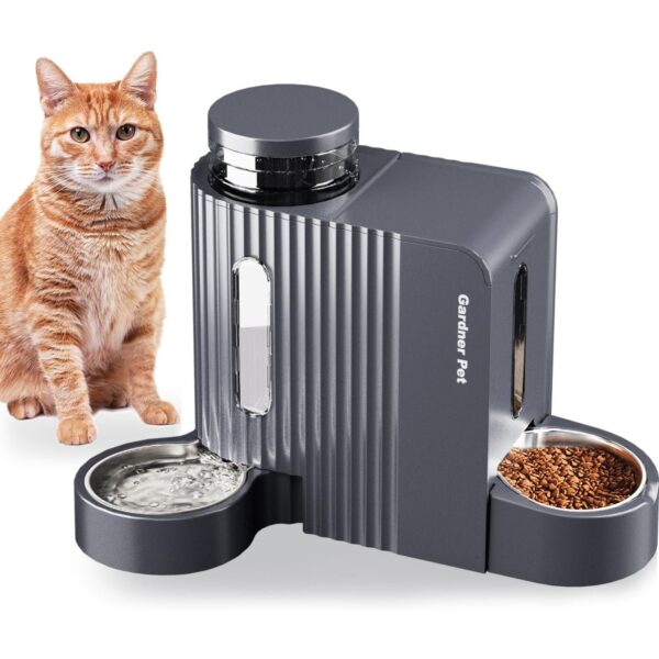 Gardner Pet Automatic Gravity Cat Food Feeder and Water Dispenser Stainless Steel Two-in-One Set Large Capacity Dispenser for Pets Dogs, Puppies, Kittens, Rabbits