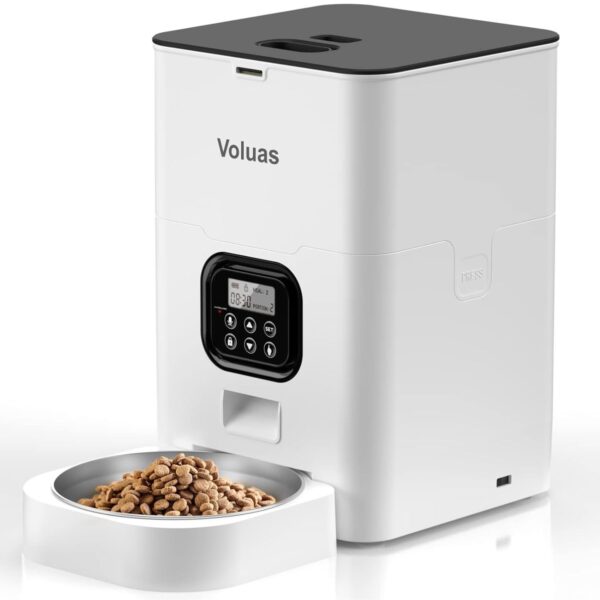 \VOLUAS Automatic Cat Feeders - Timed Pet Feeder for Cats and Dogs with Dry Food Dispenser, Desiccant Bag, Programmable Portion Control, 4 Daily Meals, 10s Voice Recorder