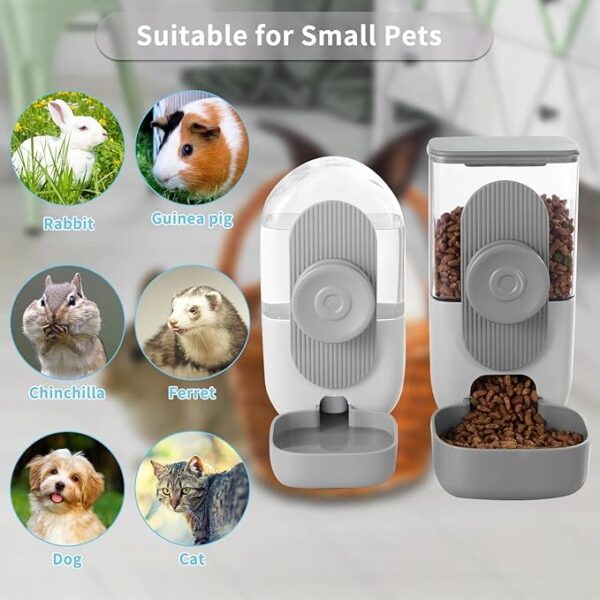 Hanging Automatic Rabbit Feeder for Cage,Dog Cat Food and Water Dispenser,Ferret Food Dispenser,Rabbit Water Bottle Guinea Pig Food Bowl Set,Gravity Feeder for Cats Dogs (Gray) - Image 6