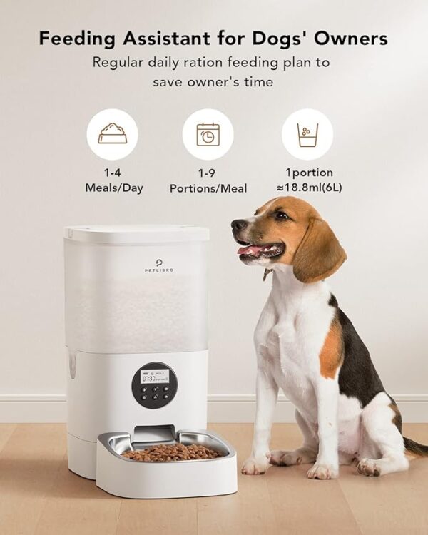 PETLIBRO Automatic Dog Feeder, 6L Dog Food Dispenser with Timer Interactive Voice Recorder, Auto Dog Feeder with Desiccant Bag 1-4 Meals Dry Food, White Transparent - Image 2