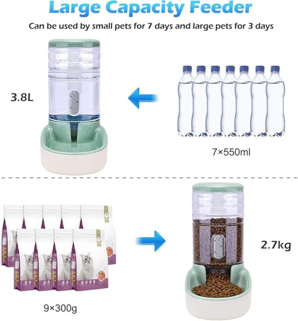 Automatic Dog Cat Feeder and Water Dispenser Gravity Food Feeder and Waterer Set with Pet Food Bowl for Small Medium Dog Puppy Kitten, Large Capacity 1 Gallon x 2 - Image 3