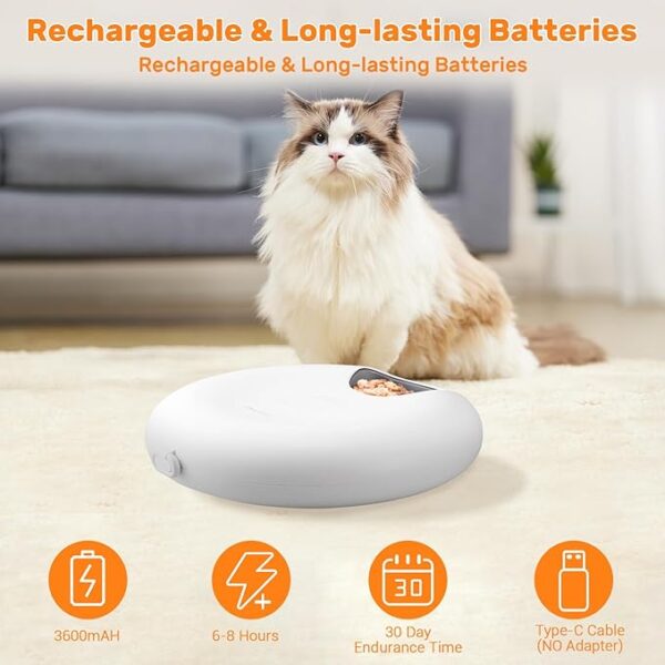 Automatic Cat Feeder for Wet Food, 6 Meals Cat Food Dispenser with 2 Ice Packs, Programmable Timer, Rechargeable Cordless Auto Pet Feeder for Cats Small Dogs- BPA-Free Food Tray - Image 2