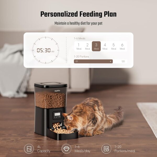 Automatic Cat Food Dispenser: Automatic Cat Feeder- 4L Timed Pet Feeder 1-6 Meals Portion Control for Cat& Small Dog| Auto Cat Feeder Freshness and Safety Dry Food with 10S Voice Record - Image 3