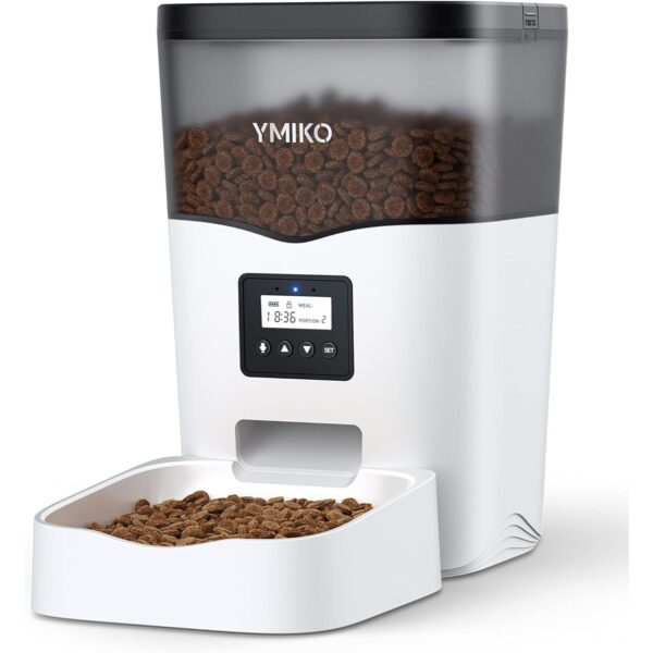 Ymiko Automatic Cat Feeder, Automatic Cat Food Dispenser with Freshness-Preserving Function and Voice Recorder, Timed Dry Food Feeder for Cats, 1-4 Meals Per Day, Granary Style Pet Feeder for Cats