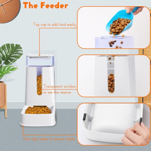 Automatic Cat Feeder and Cat Water Dispenser in Set 2 Packs Automatic Dog Feeder and Dog Water Dispenser 1 Gallon for Small Medium Big Dog Pets Puppy Kitten (white) - Image 4