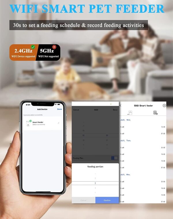 HoneyGuaridan 6L Automatic Cat Feeder for 2 Cats, 2.4G WiFi Enabled Smart Feed Automatic Pet Feeder for Cats & Dogs, Timed Pet Food Dispenser with Stainless Steel Bowl APP Control, 10s Voice Recorder - Image 3
