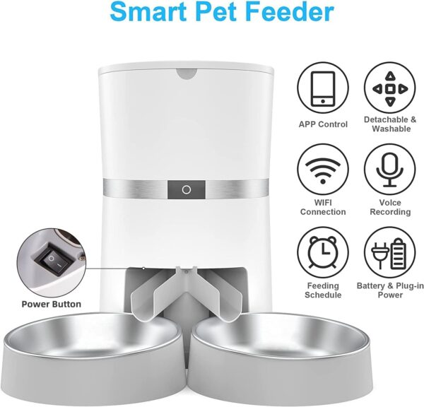 Automatic Cat Feeder, Smart Pet Food Dispenser with APP Control,WiFi Enabled Automatic Feeder for Dogs, Cats & Small Pets, Double Stainless Steel Bowls,6 Meals Portion Control and Voice Recording - Image 2