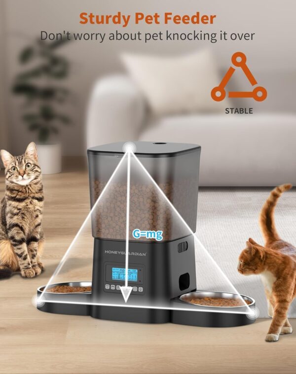 HoneyGuaridan Automatic Cat Feeder for 2 Cats 3.5L, Cat Food Dispenser with Stainless Steel Bowl,Timed Pet Feeder for Dry Food Programmable 1-6 Meals Control,Desiccant Bag,10s Meal Call Black - Image 2