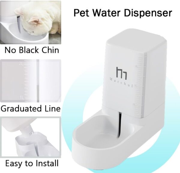 Marchul Cat Feeder and Water Dispenser Set, Automatic Cat Food Dispenser and Gravity Dog Water Bowl Dispenser with Pet Food Scoop Sponge Bottle Brush, Big Capacity 1 Gallon(3.8 L) - Image 2