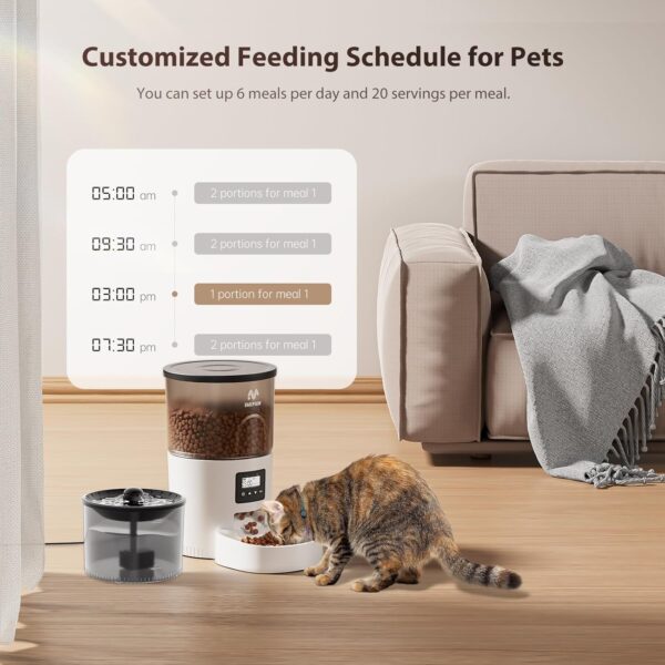 Automatic Cat Feeder and Water Fountain, Timed Pet Dry Food Dispenser, Programmable Portion Control, 1-6 Meals Per Day, Cat Fountains for Drinking with Filter, Small Pets (3L Combo) - Image 2