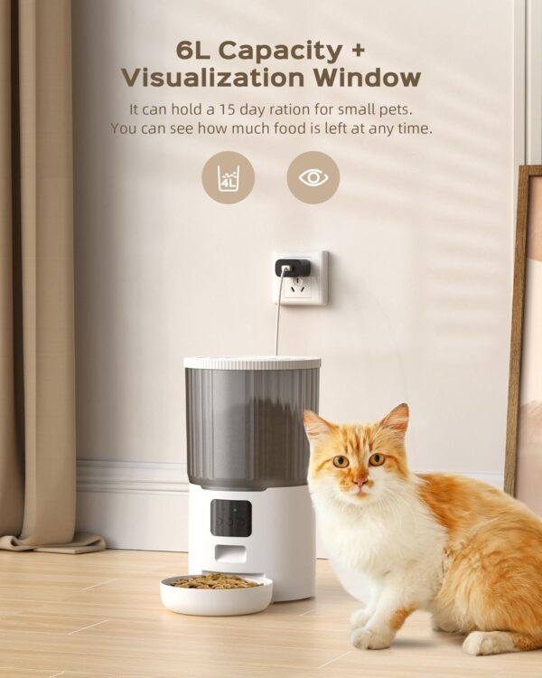 Automatic Cat Feeders, WiFi Timed Cat Feeder with 10s Dining Call, 4L Cat Food Dispenser with Custom Schedule up to 12 Portions 10 Meals Per Day, APP Control - Image 3