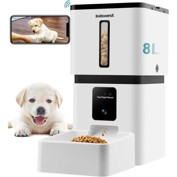 DoHonest Automatic Dog Feeder with Camera - 5G WiFi Easy Setup 8L Motion Detection Smart Cat Food Dispenser 1080P HD Video Recording 2-Way Audio Timed Pet Feeder App Control Night Vision Visit the DoHonest Store