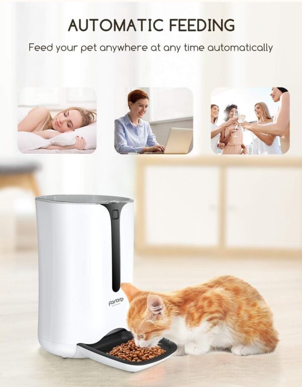 Automatic Cat Feeder, Faroro Dog Food Dispenser for Small Pets with Distribution Alarms, Portion Control, Voice Recorder and Programmable Timer for up to 4 Meals per Day - Image 3