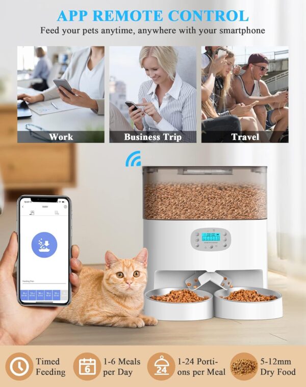 HoneyGuaridan 6L Automatic Cat Feeder for 2 Cats, 2.4G WiFi Enabled Smart Feed Automatic Pet Feeder for Cats & Dogs, Timed Pet Food Dispenser with Stainless Steel Bowl APP Control, 10s Voice Recorder - Image 4