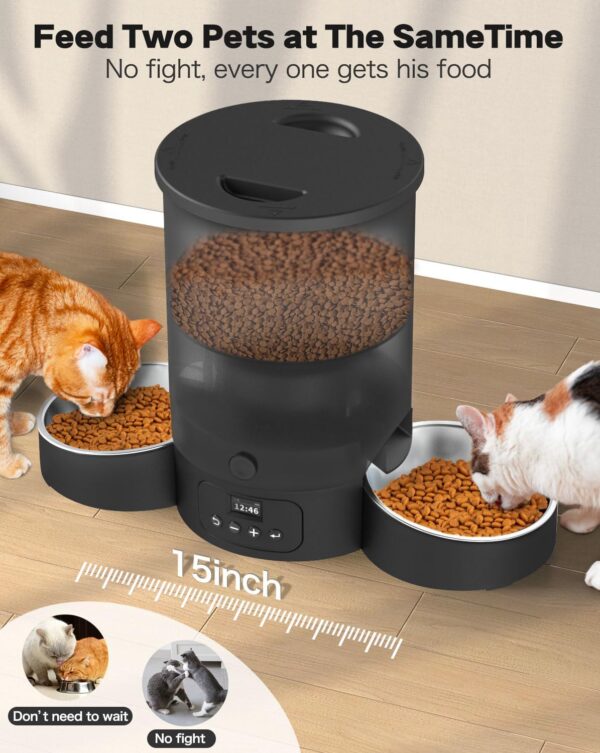 Automatic Cat Feeder for 2 Cats, 3L Cat Food Dispenser SURDY Auto Cat Feeder with 2 Stainless Bowls, 10s Meal Call Dual Power Supply and Timer Setting 12 Portions 6 Meals Per Day for Cats and Dogs - Image 6