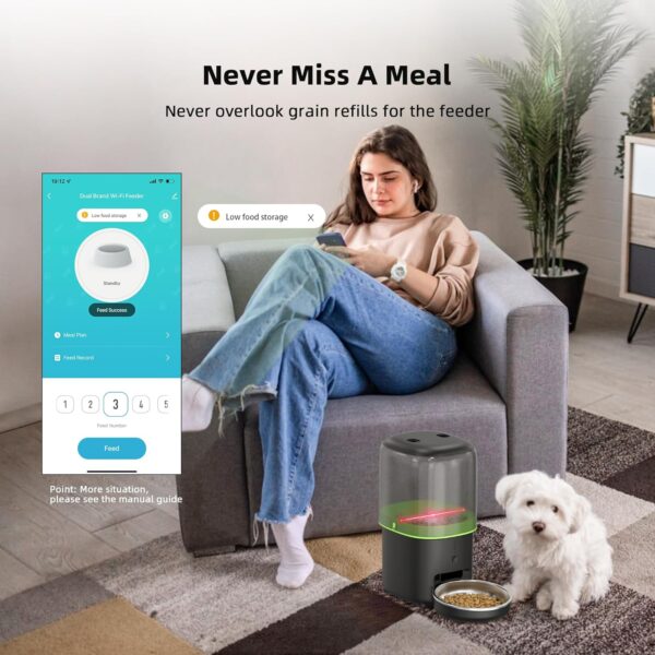 5G WiFi Automatic Cat Feeders Easy to Use - 2L/4L Cat Food Dispenser, Automatic Timed Cat Feeder with Dual-Band WiFi APP Control for Remote Feeding, Easy to Clean Also for Dogs - Image 3