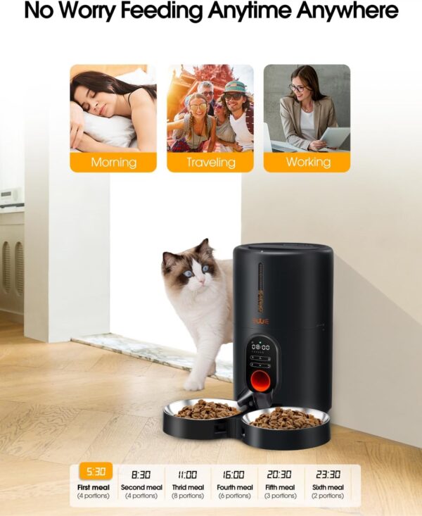 Automatic Cat Food Dispenser for Two Cats, BPA Free, 4L/17 Cups Large Capacity, Voice Record Meal Call, Safe and Reliable Feeder, Dual Power Supply - Image 4